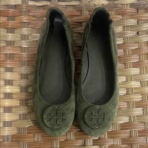Tory Burch Olive Green Suede Loafers